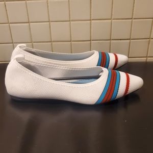 Breifola Women's Memory Foam Stripe Pointed Toe Ballet Flats White Multi 6